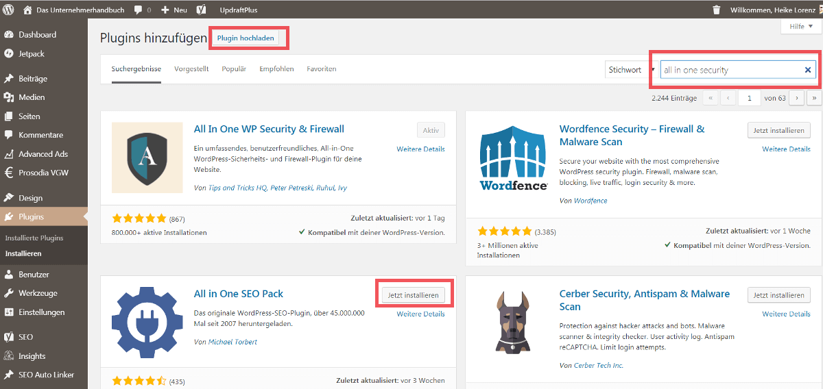Plugins via WordPress-Directory installieren