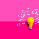 Geschäftsidee (Brainstorming concept with a light bulb - Flat lay)
