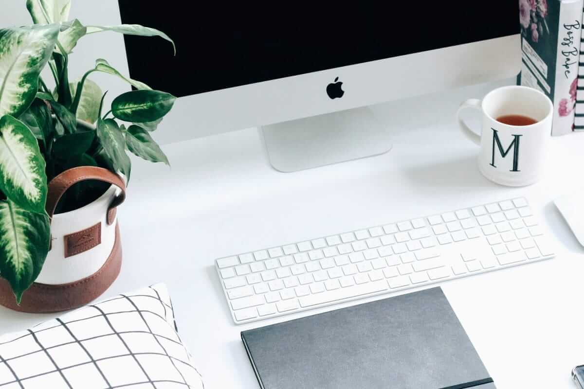 Preisfindung / Helles, aufgeräumtes Workspace-Setup mit Pflanzen und Notizbuch – Symbol für strukturierte Grundlagen der Preisfindung