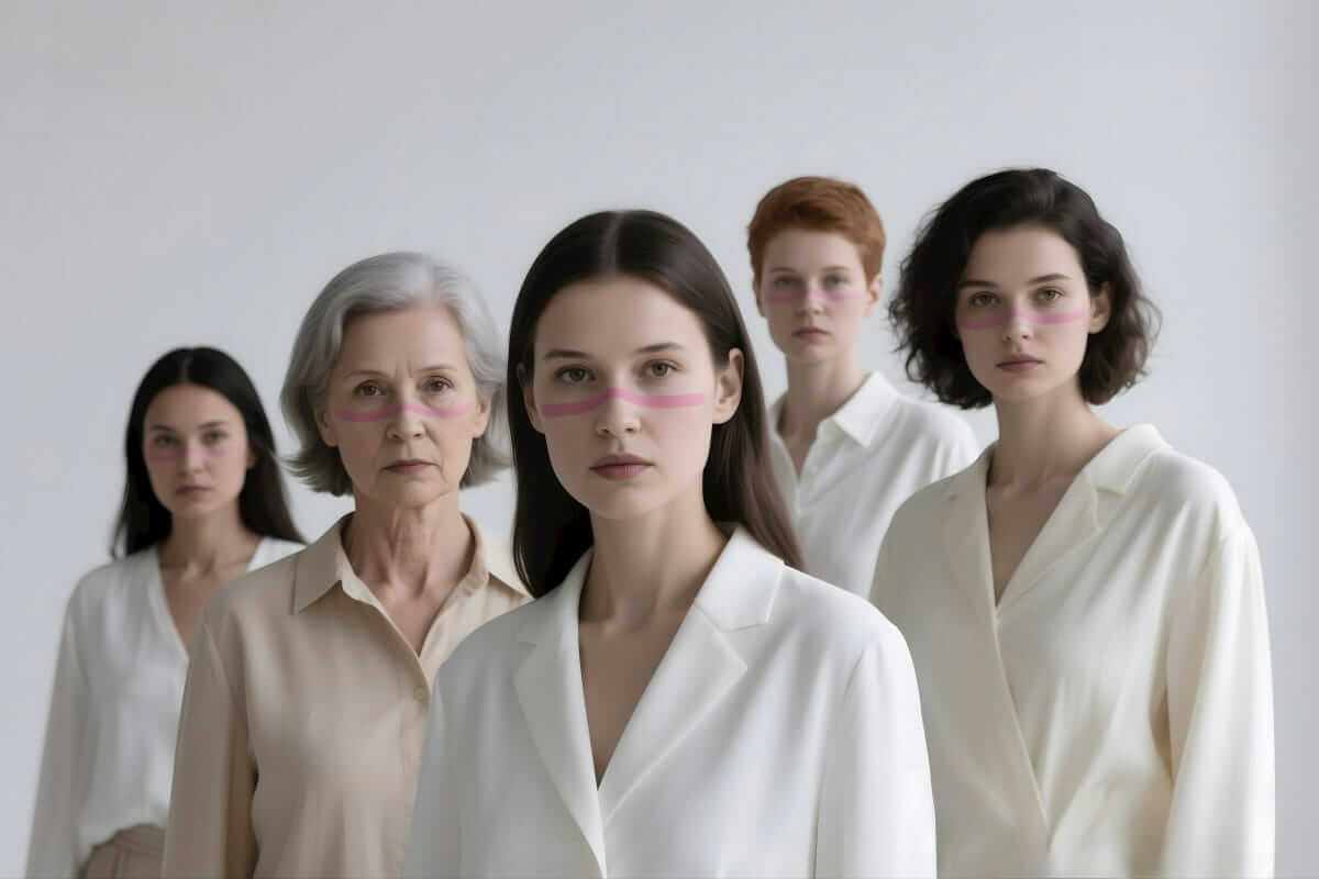 Generationenübergreifende Führung: Perspektiven verbinden, Potenziale freilegen Generationenübergreifende Führung / Fünf Frauen verschiedener Generationen in hellen Outfits – Symbol für generationenübergreifende Zusammenarbeit.
