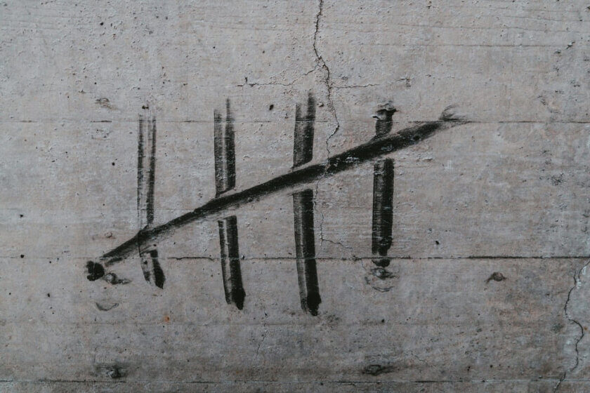 Strichliste auf einer grauen Betonwand – Symbol für das Zählen und Nachverfolgen im Budgetierungsprozess
